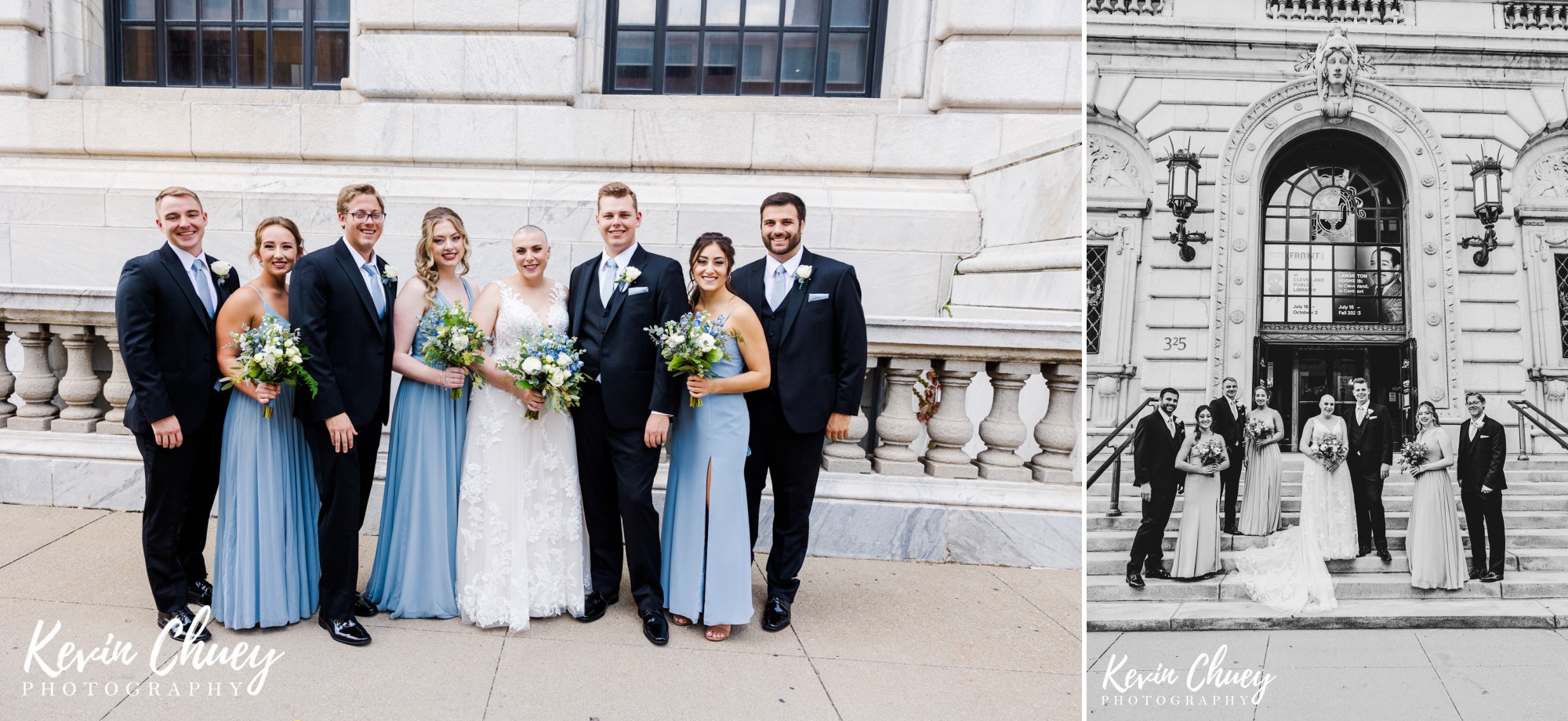 Bridal Party Portraits outside of Cleveland Public Library in Downtown Cleveland
