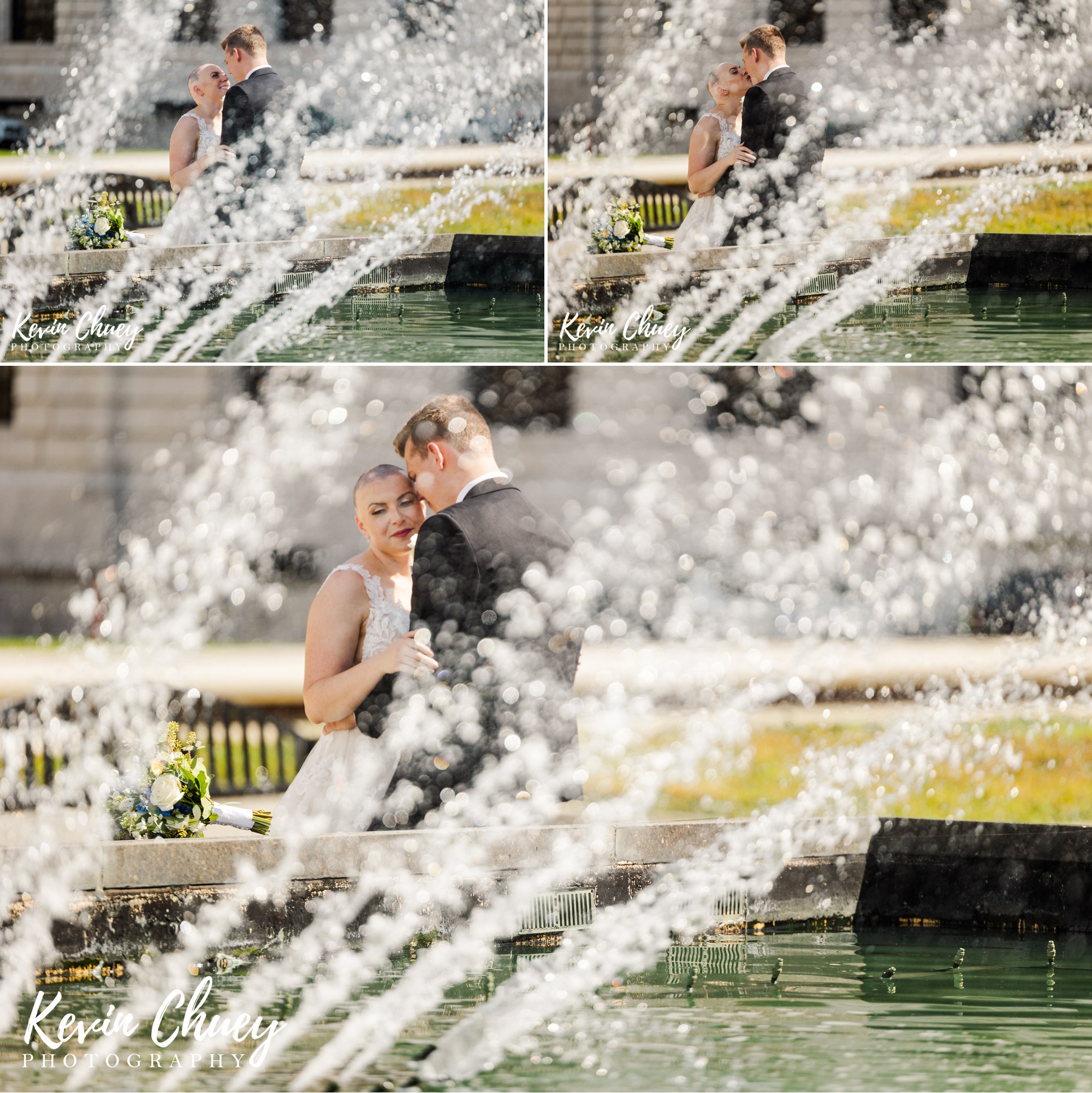 Bride and Groom Portraits at Fountain of Eternal Life in Downtown Cleveland