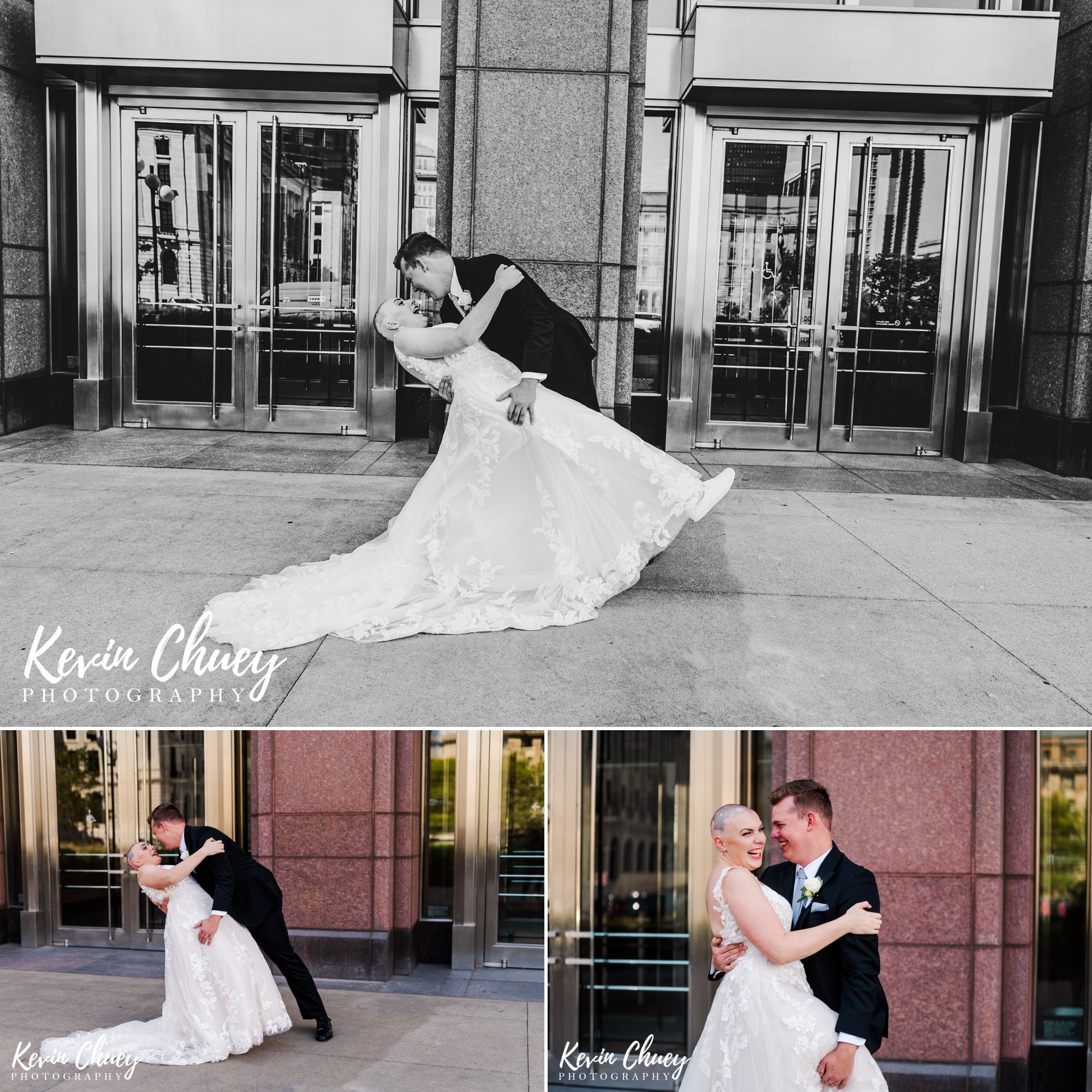 Bride and Groom Portraits outside of Key Tower in Downtown Cleveland