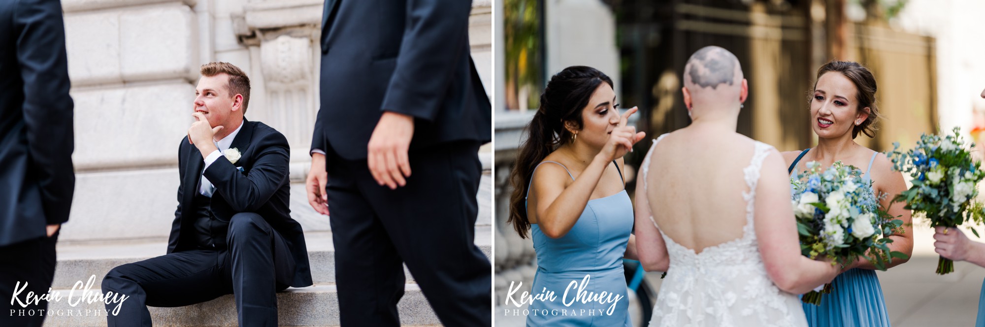 Bride and Groom Portraits outside of Cleveland Public Library in Downtown Cleveland