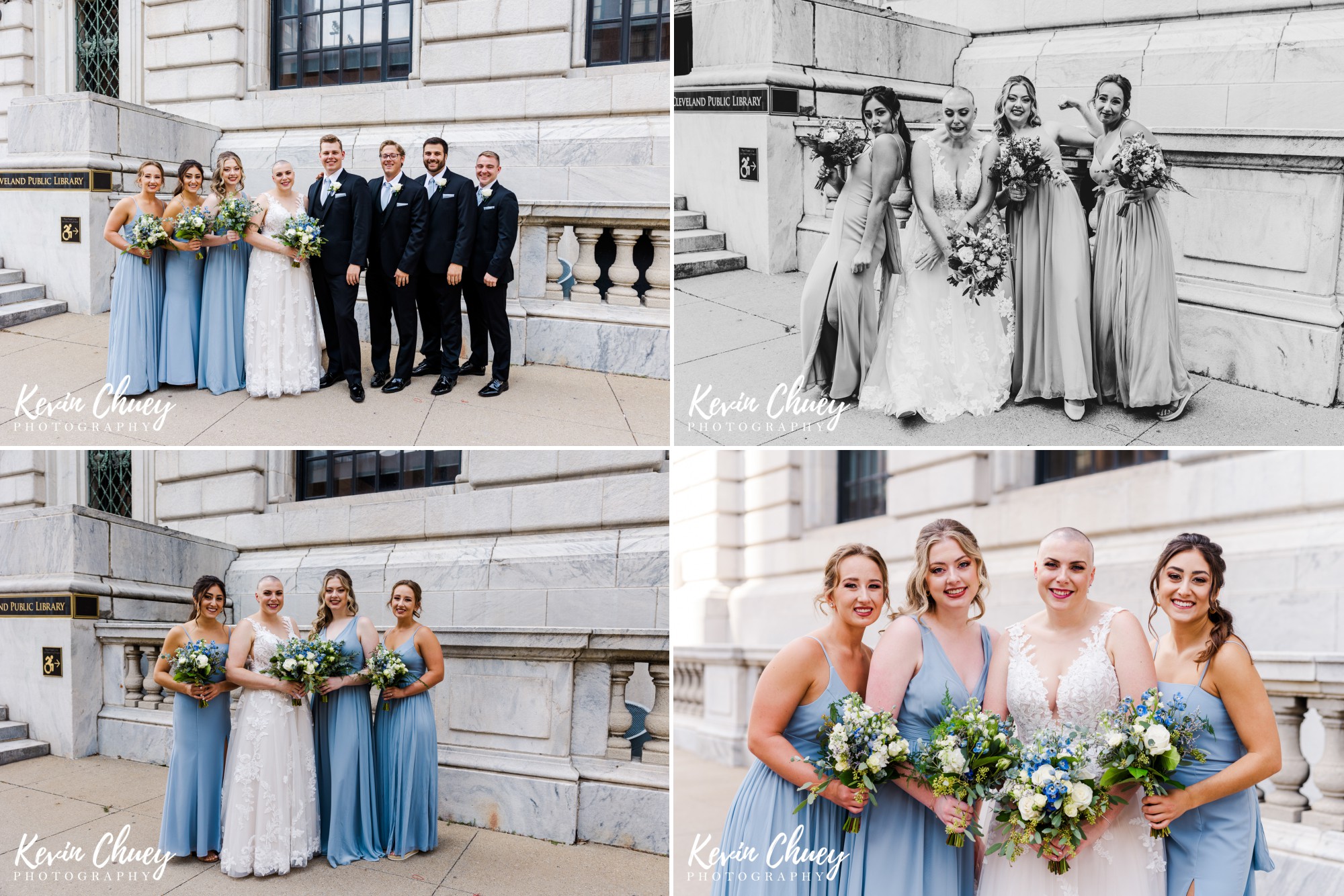 Bride and Bridesmaids Portraits outside of Cleveland Public Library in Downtown Cleveland