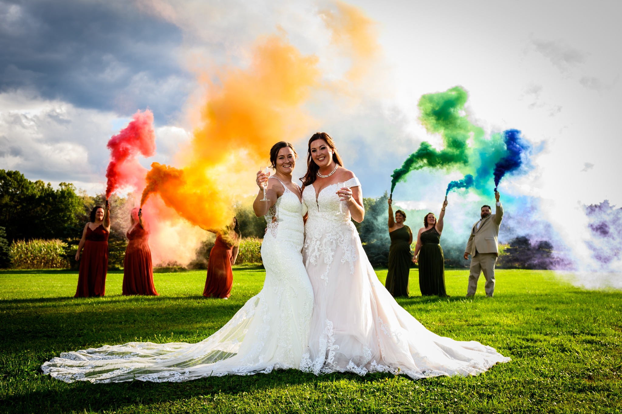 Brides with Rainbow Smoke Bombs
